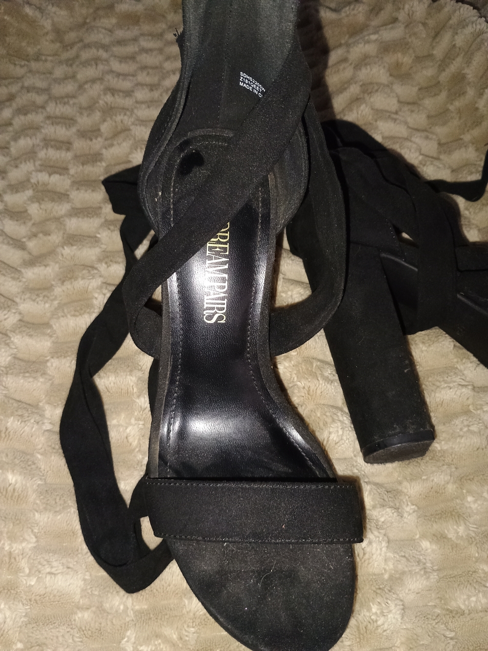Dreamers Paris Black Lace-Up Block Heel Sandals